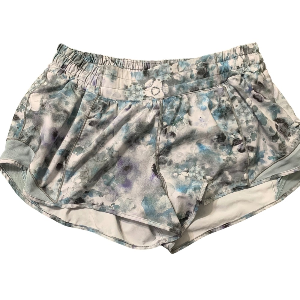 Lululemon Short Womens 10 Blue Hotty Hot HR Lined 2.5 Watercolor Floral Running
